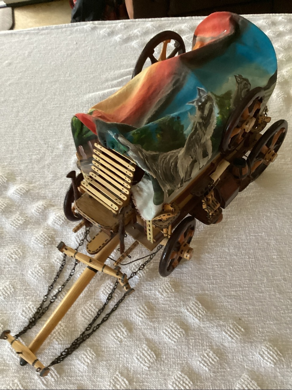 Vintage Unique Western Covered Wood Wagon Wolves wagon covering